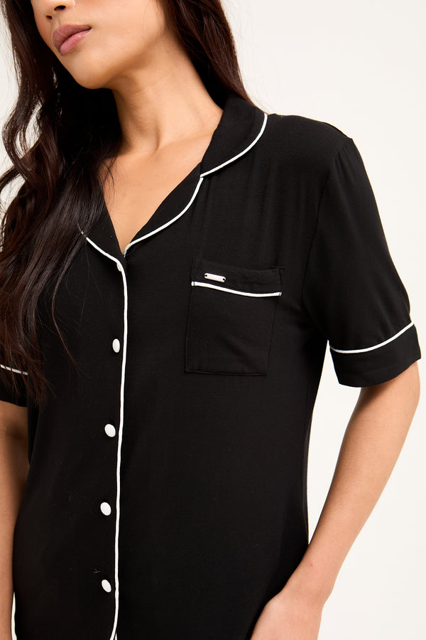 Pretty You Bamboo Shirt Short Set In Black