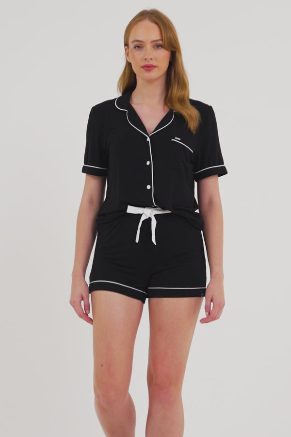 Pretty You Bamboo Shirt Short Set In Black