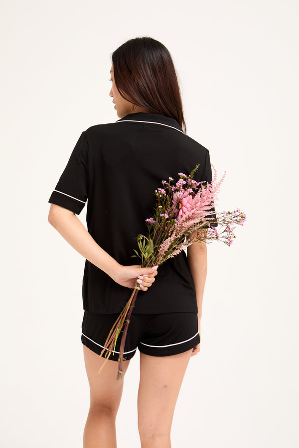 Pretty You Bamboo Shirt Short Set In Black