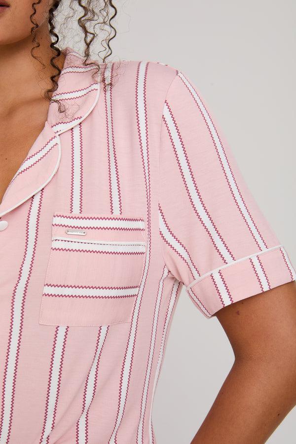 Pretty You Bamboo Shirt Short Set In Blush Stripe