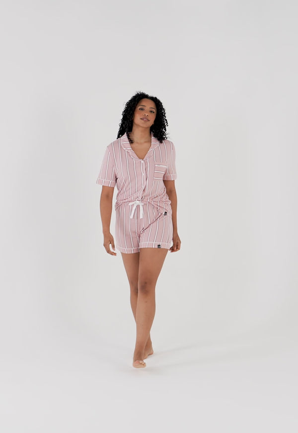 Pretty You Bamboo Shirt Short Set In Blush Stripe