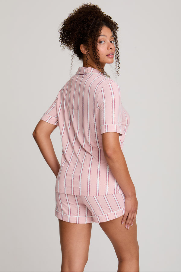 Pretty You Bamboo Shirt Short Set In Blush Stripe