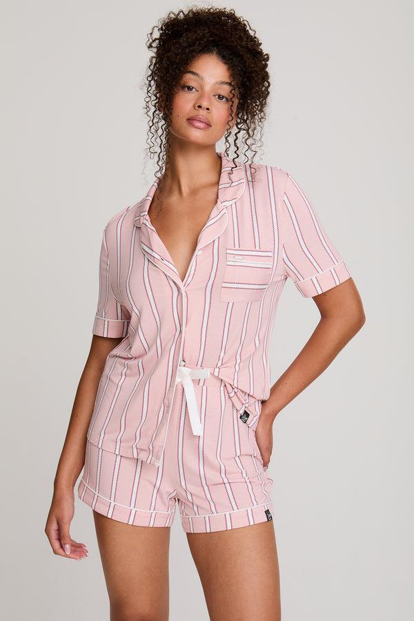 pretty you Bamboo Shirt Short Set in Blush Stripe