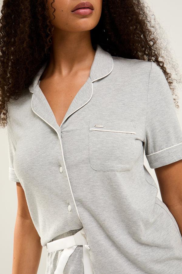 Pretty You Bamboo Shirt Short Set In Gray Marl