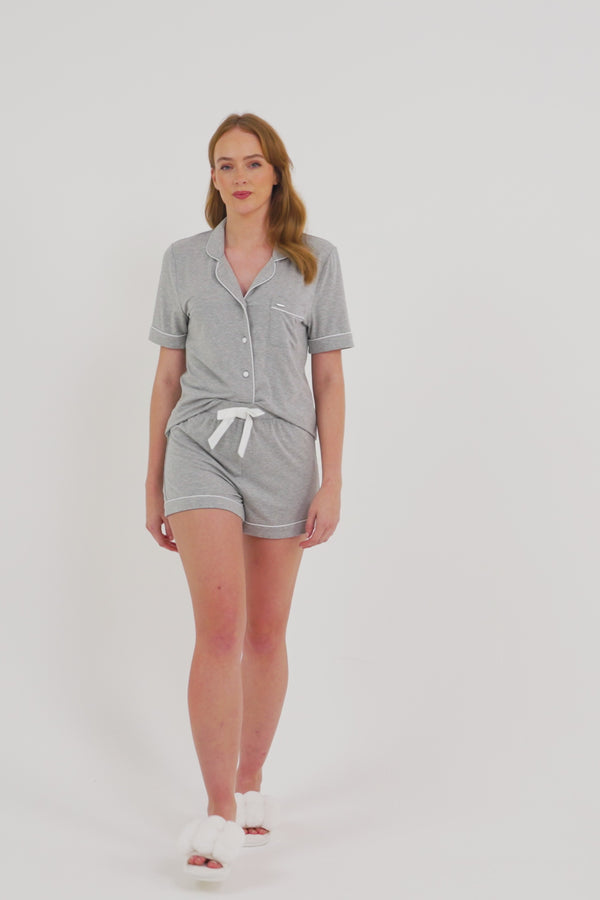 Pretty You Bamboo Shirt Short Set In Gray Marl