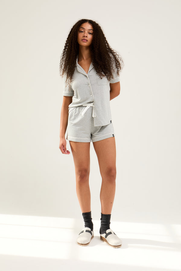 pretty you Bamboo Shirt Short Set in Gray Marl