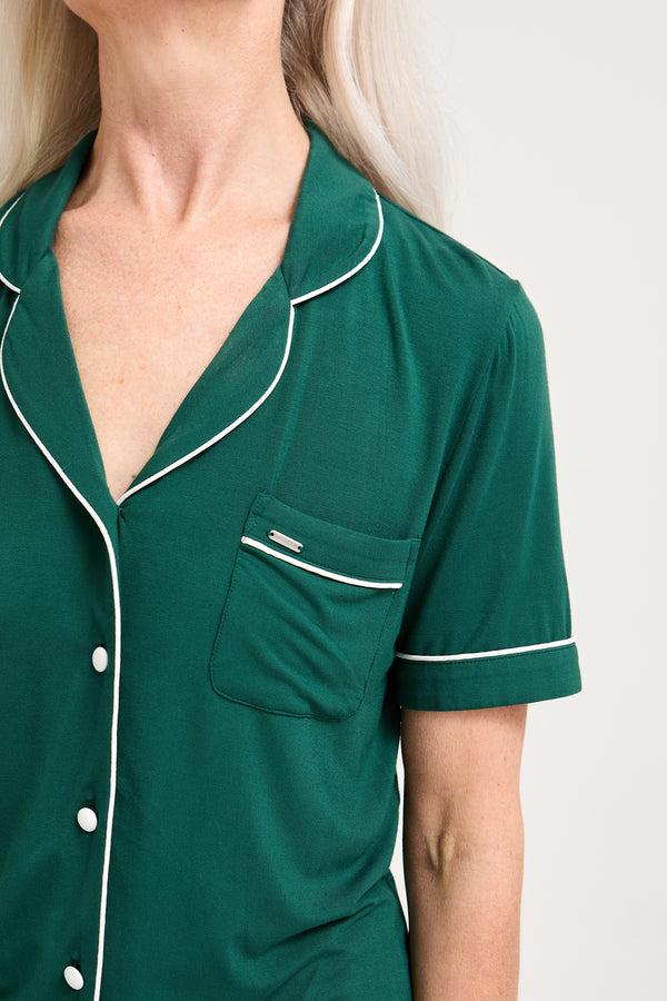 Pretty You Bamboo Shirt Short Set In Green