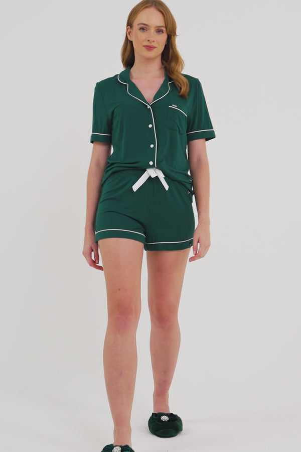 Pretty You Bamboo Shirt Short Set In Green
