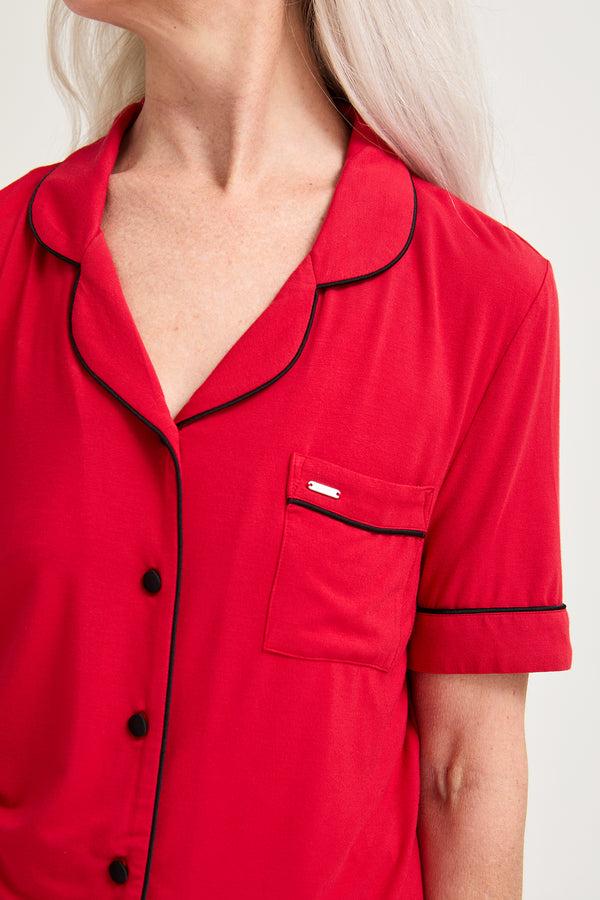 Pretty You Bamboo Shirt Short Set In Red
