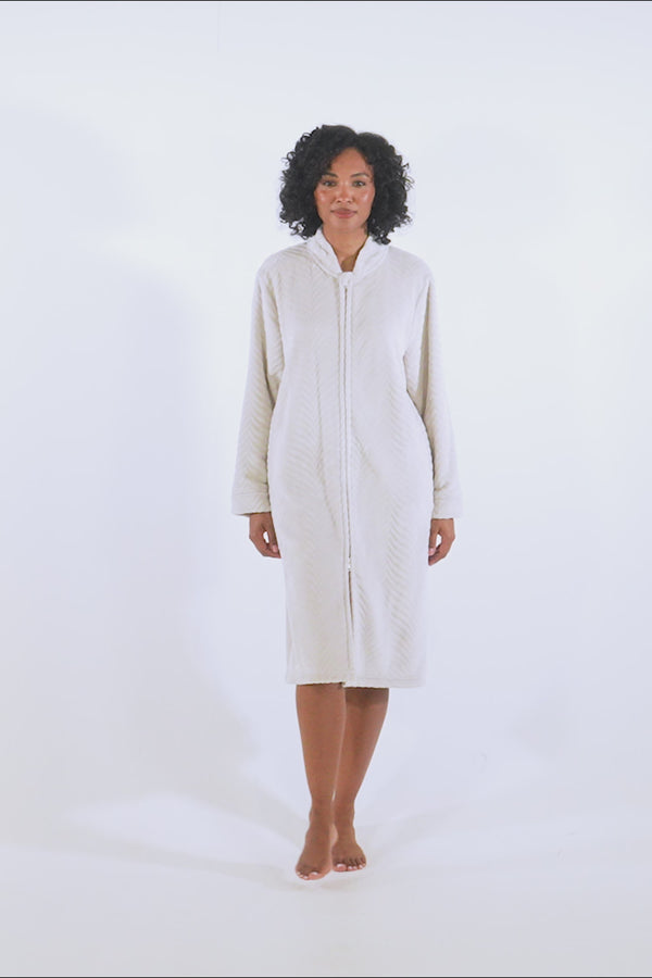 Pretty You Cosy Chevron Housecoat In Almond