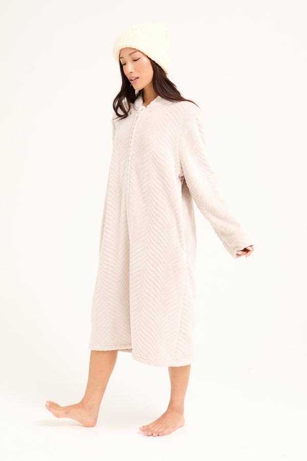 pretty you Cosy Chevron Housecoat in Almond