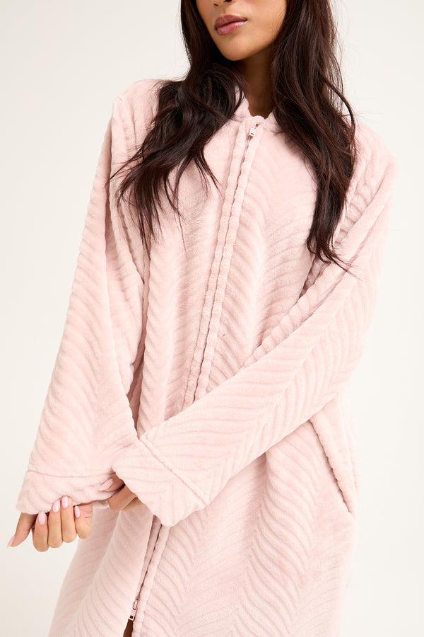 Pretty You Cosy Chevron Housecoat In Rose
