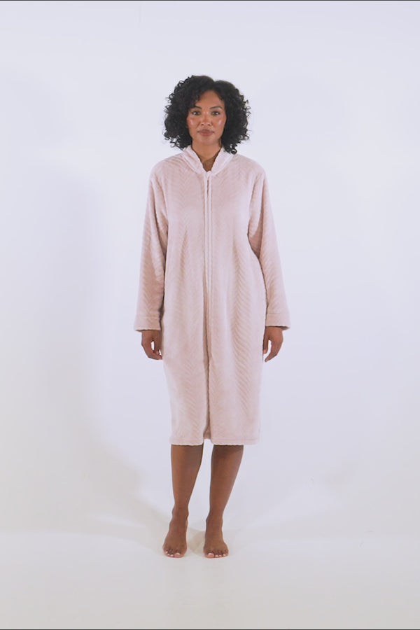 Pretty You Cosy Chevron Housecoat In Rose