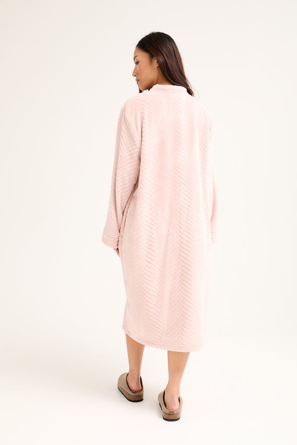 Pretty You Cosy Chevron Housecoat In Rose