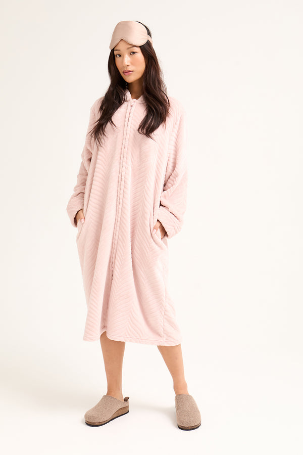 pretty you Cosy Chevron Housecoat in Rose