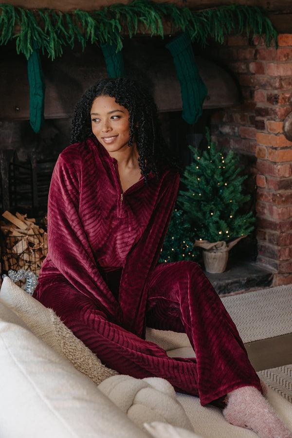 pretty you Cosy Chevron Lounge Suit in Maroon