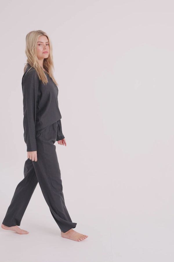 Pretty You Cotton Modal Long Pyjama Set In Raven