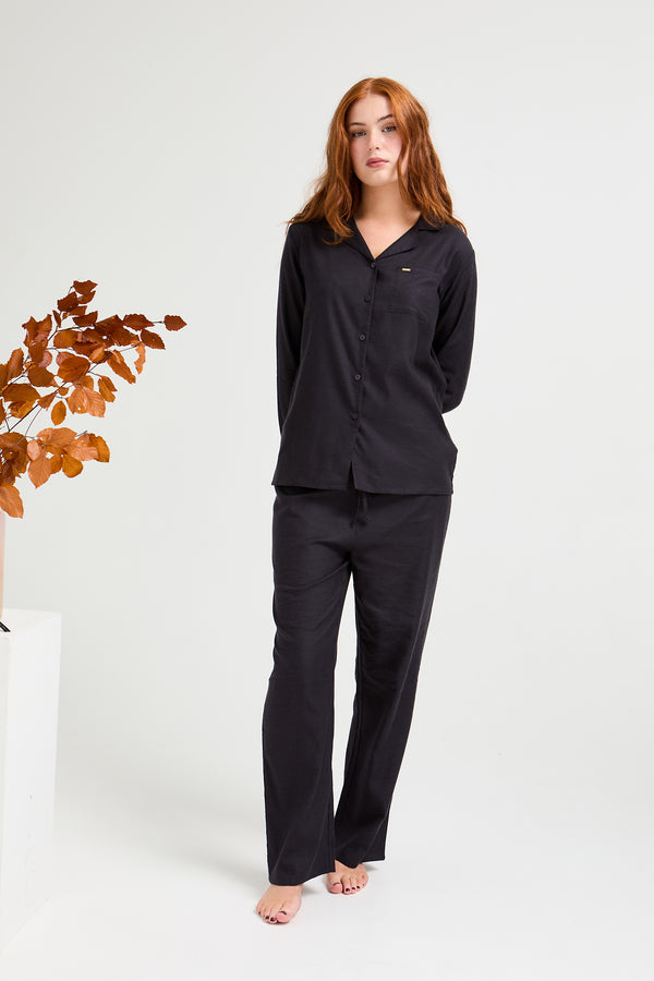 pretty you Cotton Modal Long Pyjama Set in Raven