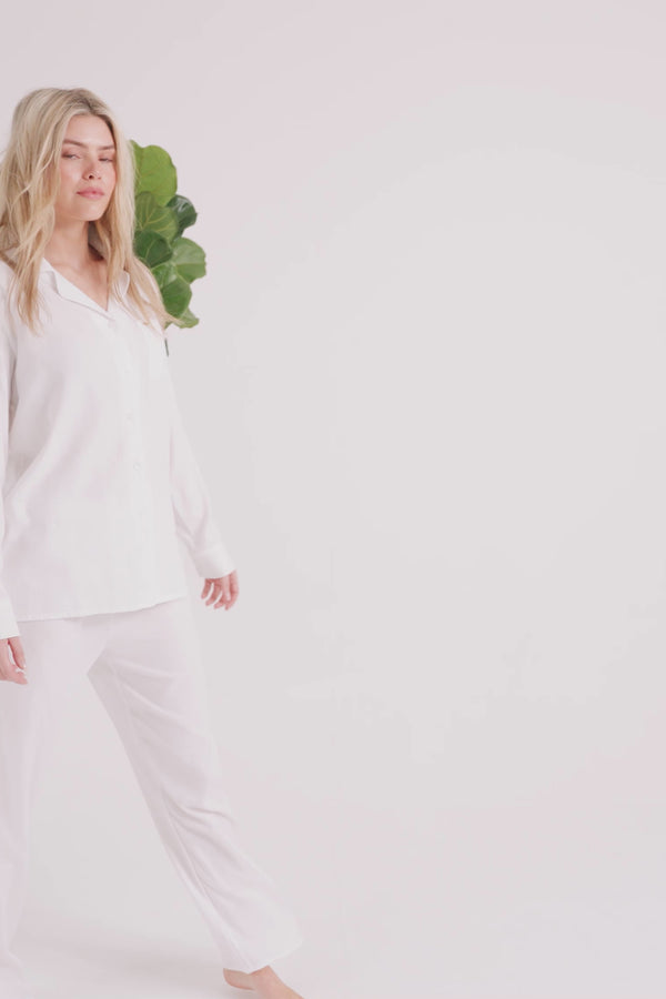 Pretty You Cotton Modal Long Pyjama Set In White