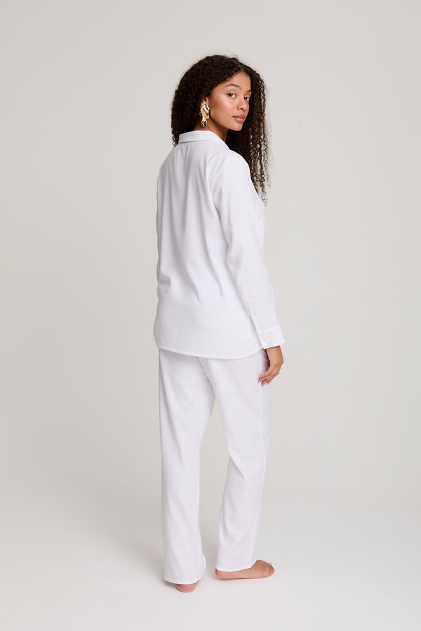 Pretty You Cotton Modal Long Pyjama Set In White