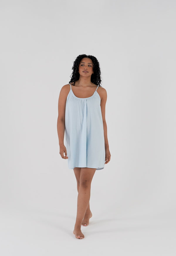 Pretty You Cotton Modal Swing Chemise In Sky Blue