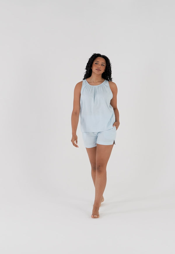 Pretty You Cotton Modal Vest Short Set In Sky Blue