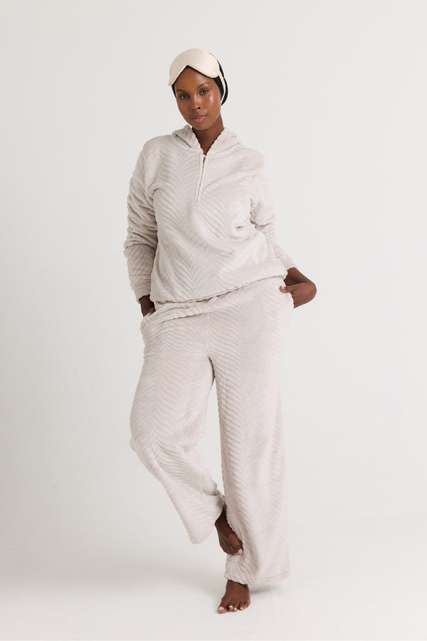 pretty you Cozy Chevron Lounge Suit in Almond