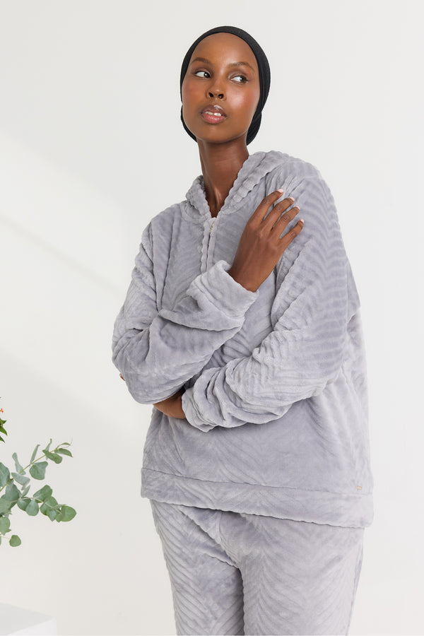 Pretty You Cozy Chevron Lounge Suit In Shale Gray