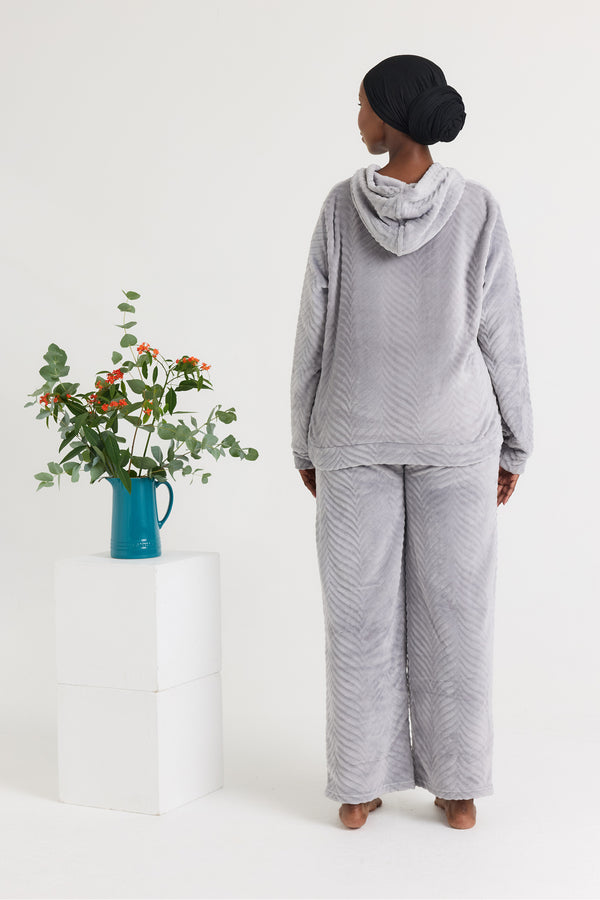 Pretty You Cozy Chevron Lounge Suit In Shale Gray
