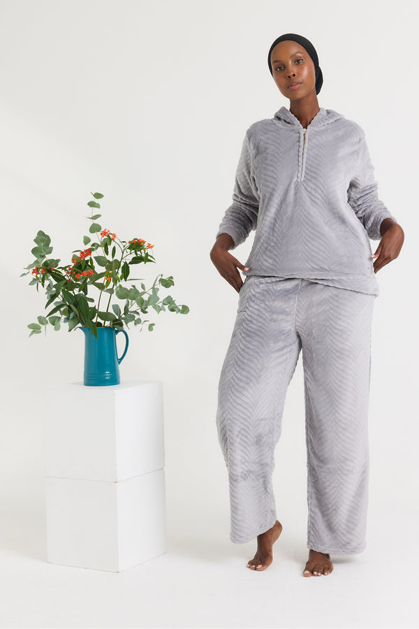 Pretty You Cozy Chevron Lounge Suit In Shale Gray