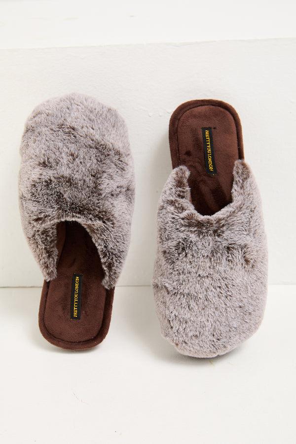 Pretty You Demi Mule Slippers In Chocolate