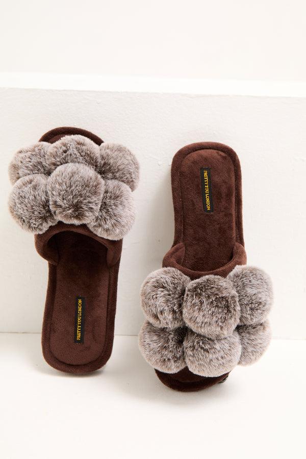Pretty You Dolly Slippers In Chocolate
