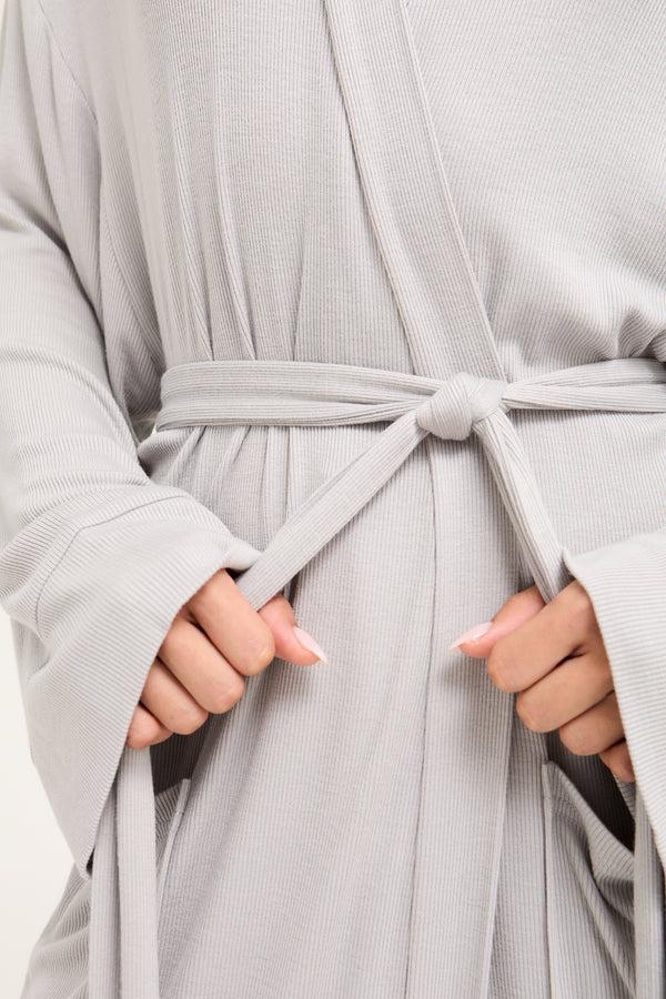 Pretty You EcoVero Ribbed Robe In Grey