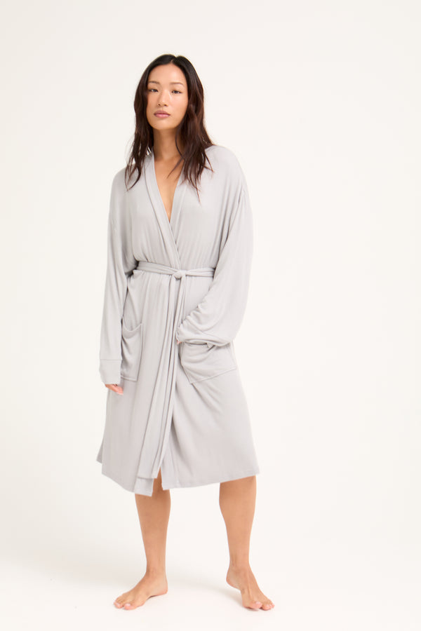Pretty You EcoVero Ribbed Robe In Grey
