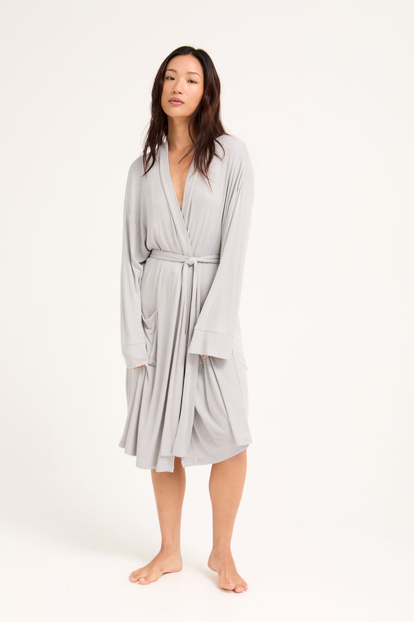 pretty you EcoVero Ribbed Robe in Grey