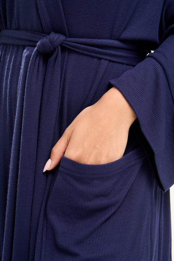 Pretty You EcoVero Ribbed Robe In Midnight