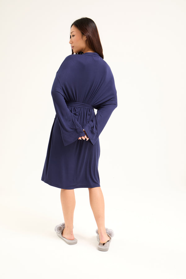 Pretty You EcoVero Ribbed Robe In Midnight