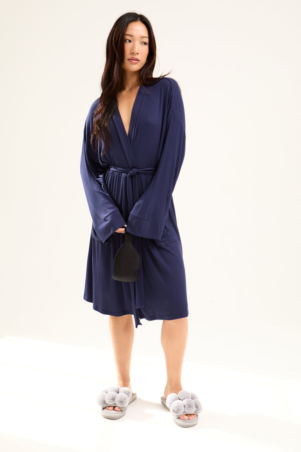 Pretty You EcoVero Ribbed Robe In Midnight