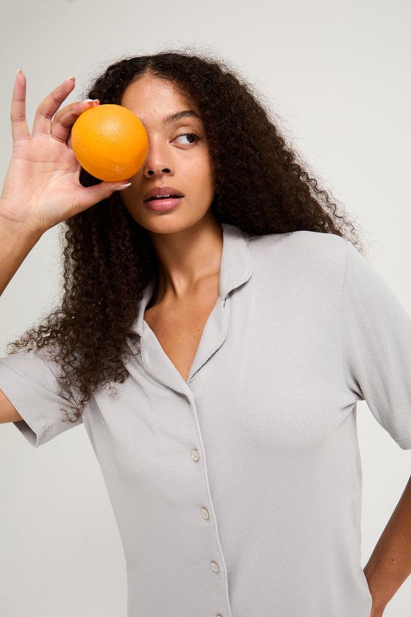 Pretty You EcoVero Ribbed Shirt Capri Set In Grey