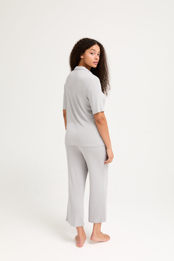 Pretty You EcoVero Ribbed Shirt Capri Set In Grey