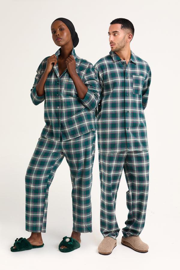 Pretty You His And Hers Plaid Pyjama Sets In Green