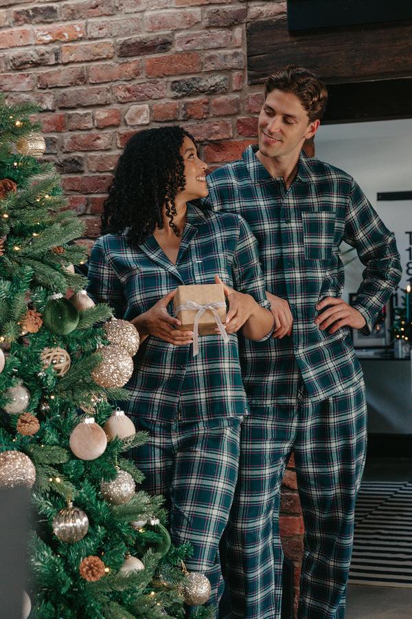 pretty you His and Hers Plaid Pyjama Sets in Green