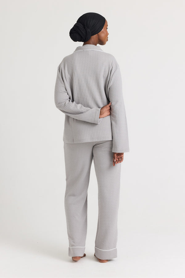 Pretty You Luxury Suite Waffle PJ Set In Gray