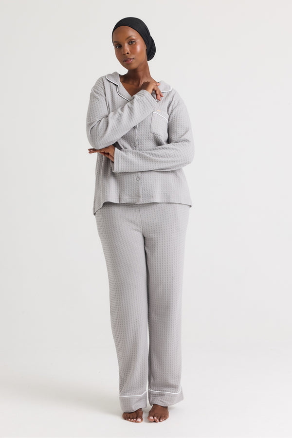 pretty you Luxury Suite Waffle PJ Set in Gray