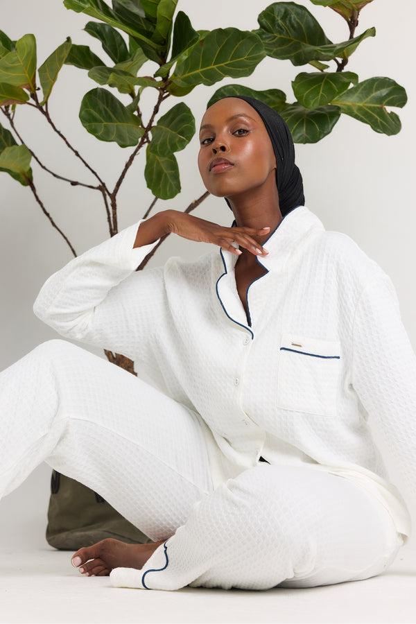 Pretty You Luxury Suite Waffle PJ Set In White