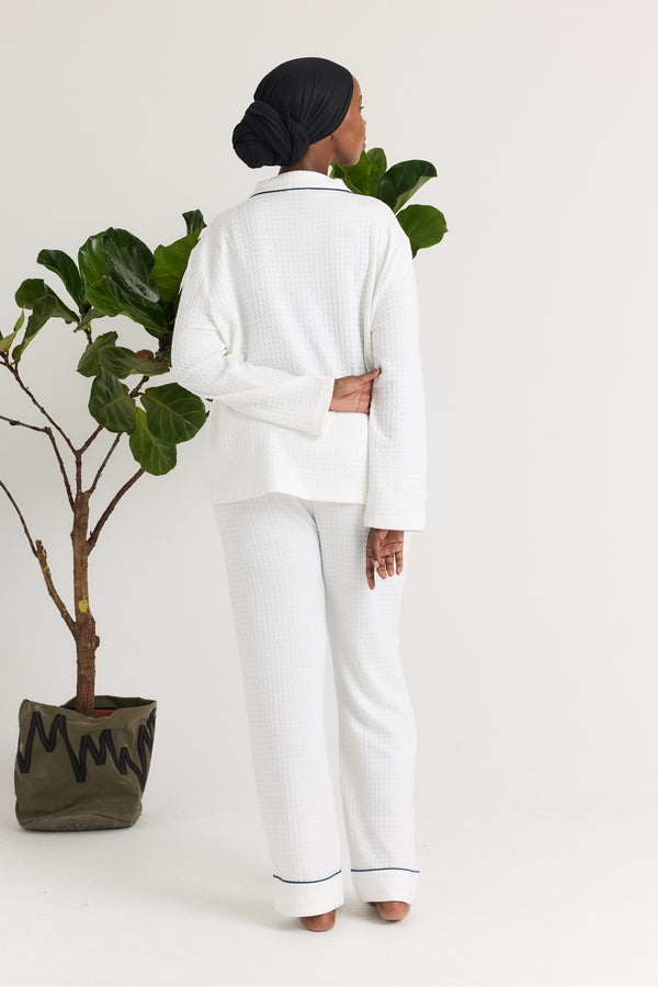 Pretty You Luxury Suite Waffle PJ Set In White