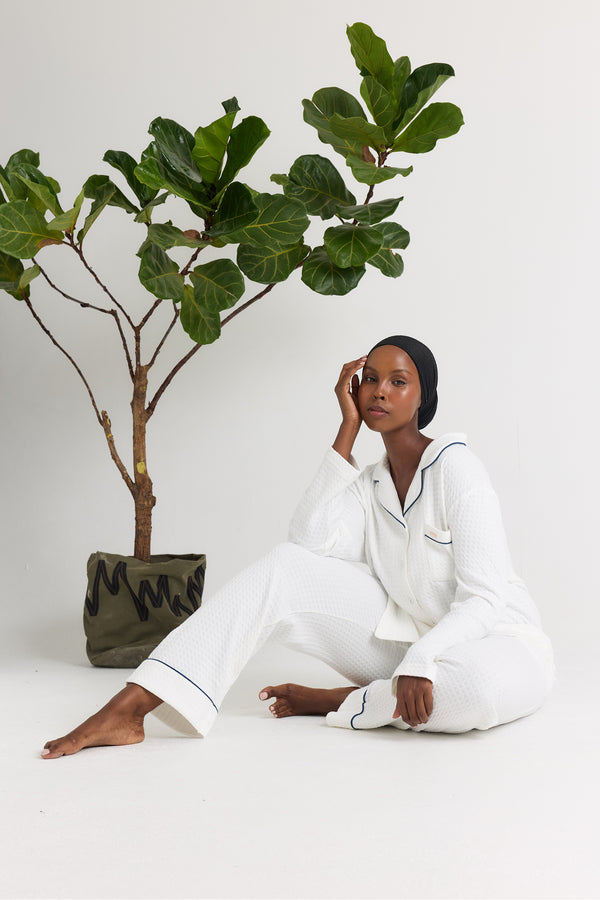 pretty you Luxury Suite Waffle PJ Set in White