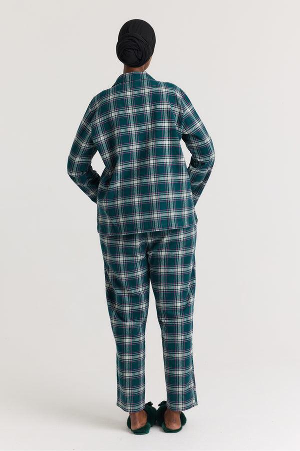 Pretty You Plaid Long Pyjama Set In Green
