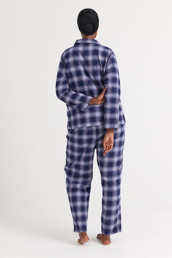 Pretty You Plaid Long Pyjama Set In Midnight