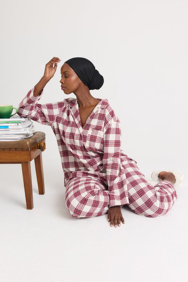 Pretty You Plaid Long Pyjama Set In Stone